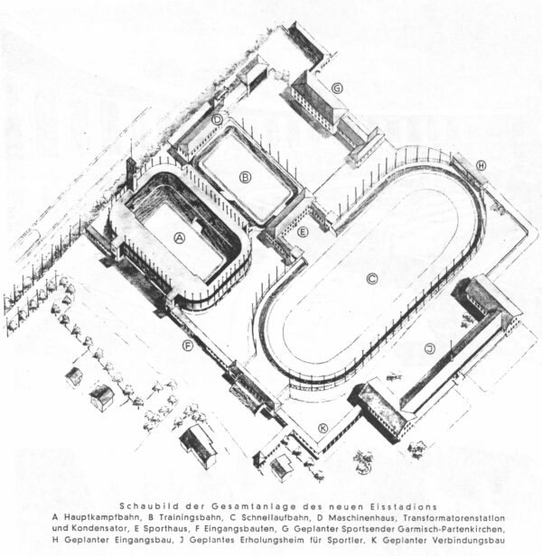 Plan für den Neubau des Eisstadions